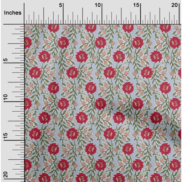oneOone Cotton Flex Fabric Leaves & Floral Block Printed Craft Fabric BTY 40 Inch Wide