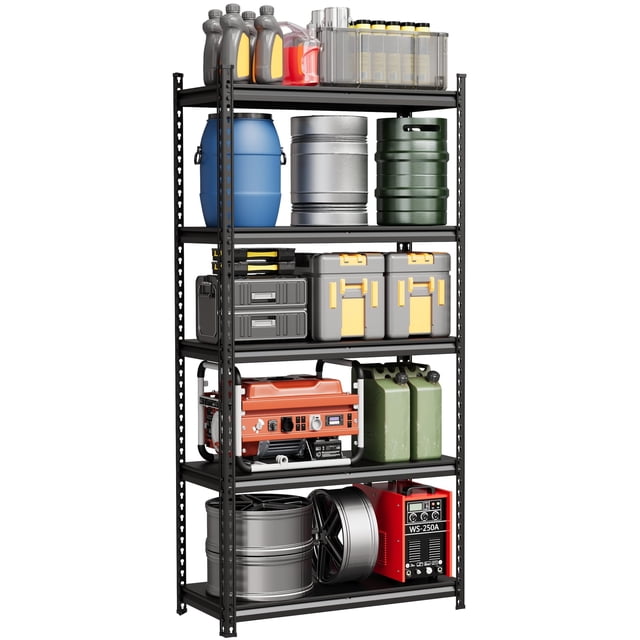 AKDSteel 5-Tier Industrial Steel Shelving Unit, Matte Black Storage Rack 35.4×15.7×72.0 in, 350 kg Capacity Per Shelf