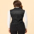 thumbnail image 4 of Allegra K Women‘s Washed Chest Flap Pockets Single Breasted Denim Vest Jacket, 4 of 4