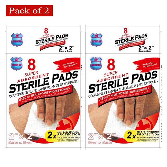 Instant Aid 8 Pcs Serviettes Stériles (Serviettes en Gaze) Super Absorbantes 2 Po x 2 Po (Lot de 2)