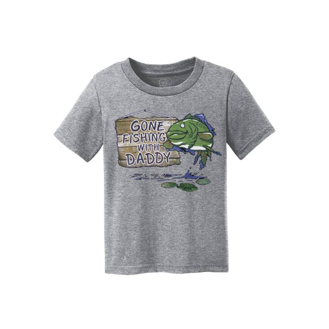 Gone Fishing With Daddy Kids Cotton T-Shirt - Athletic Heather - Small
