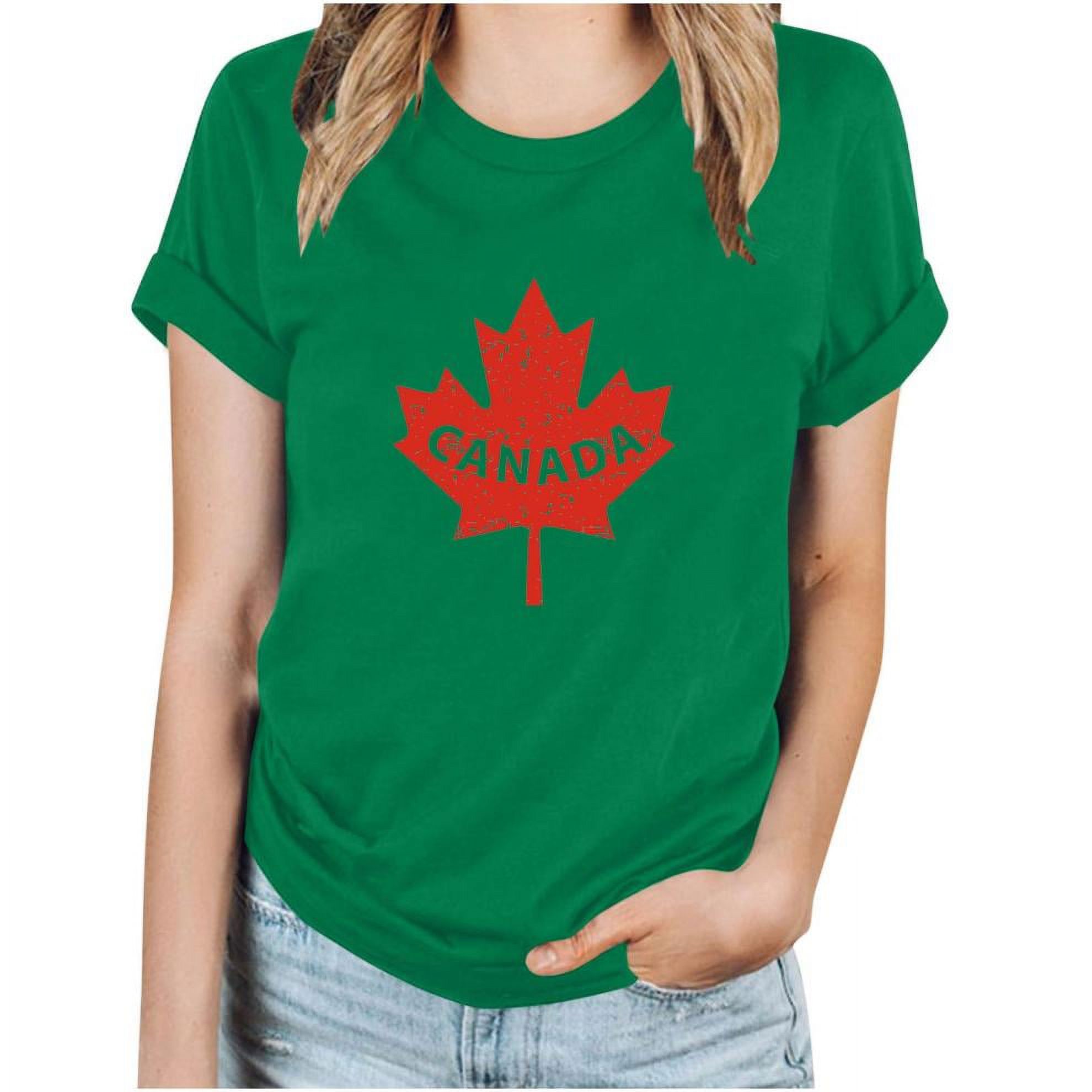 SDNall T-Shirts d'Été Basiques à Manches Courtes Décontractés pour Femmes, Blouse à Imprimé Feuille d'Érable pour la Fête du Canada, Col Rond