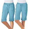 thumbnail image 2 of Timegard Cargo Shorts Women Elastic Waisted Drawstring Straight Leg Hiking Outdoor Half Pants with Pockets, 2 of 7