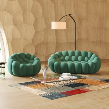 Sodrens Canapé à Bulles de 79,53 Pouces avec Ottoman, Sofa de Sol Paresseux Moderne Rembourré en Tissu Maillé, Canapé à Bulles en Forme de Nid d'Abeilles 3D, Canapé Courbé pour Salon, Bureau, Appartement, Sans Assemblage (Vert)
