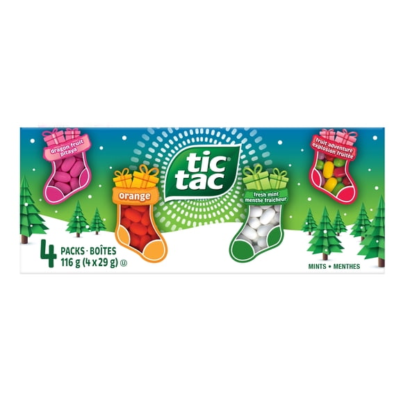 TIC TAC Mints, Holiday 2026 Stocking Stuffer, 4 Assorted Flavour Packs, 116g