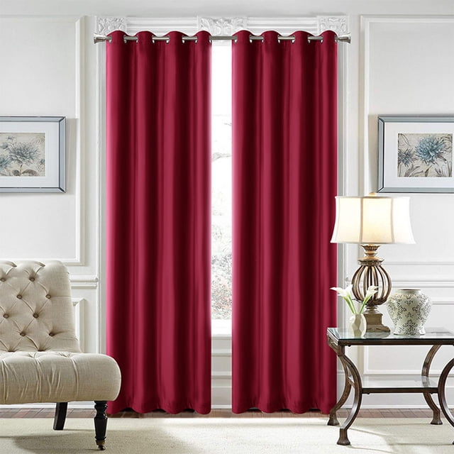 Innerwin Rideaux Protection UV Occultants Écoénergétiques de Luxe à Oeillets Couleur Unie Rideaux Fenêtre Rouge Vin L:52"Xh:96 Pouces