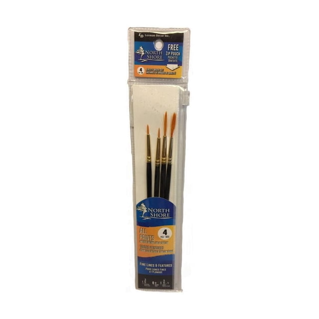 Ensemble de 4 Pinceaux avec Quatre Pinceaux taklon Fins Dorés, Comprenant des Poignées Noires et des Embouts Dorés, Rangés dans une Pochette Zippée Transparente par North Shore, Idéal pour les Lignes Fines et les Éléments Délicats dans les Fournitures de Peinture Artistique et Adapté aux Travaux d'Artisanat Détaillés.