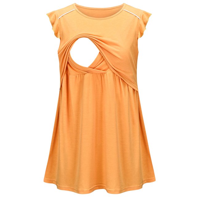 Vêtements de Grossesse Offres de l'Action de Grâce Liquidation Été Vêtements de Maternité pour Femmes Col Rond Manches Courtes Volants Pli Hauts de Grossesse