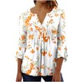 thumbnail image 2 of DPTALR Blouse pour Femmes d'Été Aguichant à Plis Imprimée Régulière Femmes Manches 3/4 Col en V Boutonnée, 2 of 5