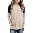 thumbnail image 1 of Posijego T-Shirts à Rayures à Manches Longues pour Filles, Hauts Tuniques à Blocs de Couleur à Col Rond pour Enfants, T-Shirts de Printemps, Taille 4-14 Ans, 1 of 6