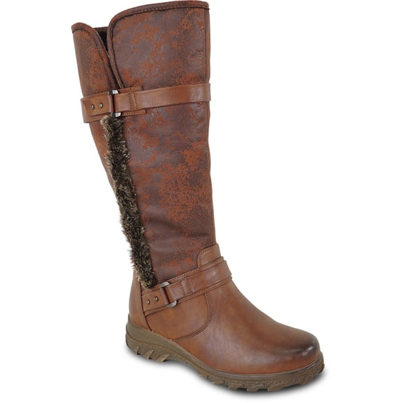 kozi Canada Bottes d'Équitation Décontractées d'Hiver pour Femmes, Imperméables, Hauteur Genou, Mollet Grand, ELEA-6, Bottes en Fourrure, Fermeture Éclair Latérale, Semelle Intérieure Amovible, Brun - Commander une Demi-Pointure au-Dessus