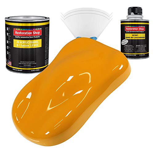 Restoration Shop - Peinture Acrylique Jaune Autobus Scolaire pour Auto - Trousse Complète de Peinture Quart - Revêtement Professionnel à une Étape à Fini Très Lustré pour Automobile, Voiture, Camion, Équipement, Ratio de Mélange 8:1, 2,8 VOC