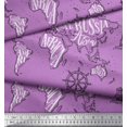 thumbnail image 3 of Soimoi Purple Rayon Crepe Fabric Direction Compass & Lighthouse Map Decor Fabric Printed Yard 46 Inch Wide, 3 of 5