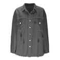 thumbnail image 4 of LOVZFMLL Vestes pour Femmes Mode à Manches Longues Décontractée à Boutons Veste en Denim Ample avec Franges et Trous Hauts, 4 of 6