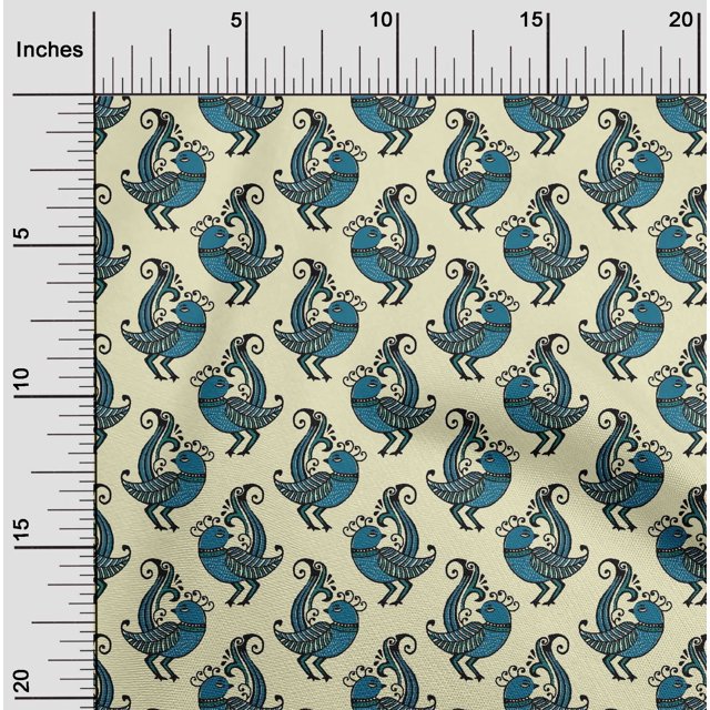oneOone Cotton Poplin Light Yellow Fabric Bird Block Craft Projects Decor Fabric Printed By The Yard 42 Inch Wide