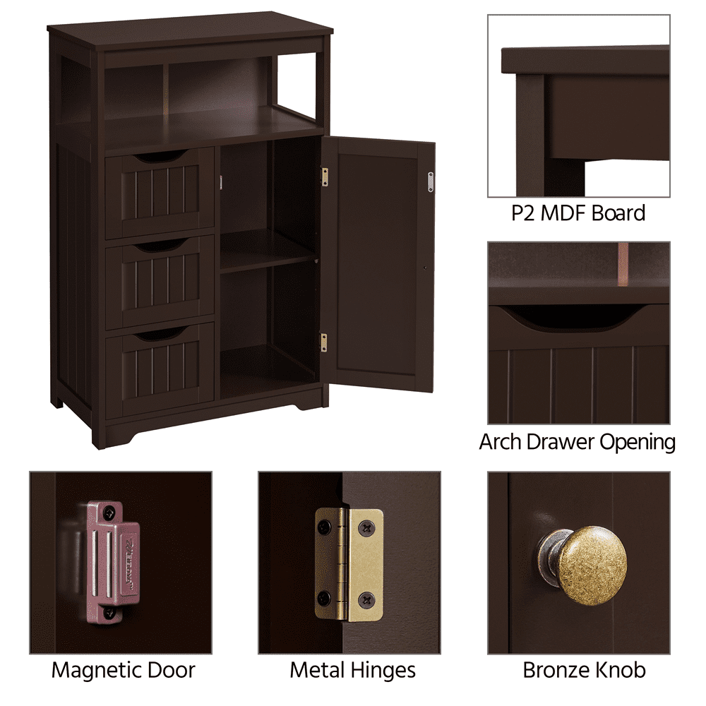 FullFurnique Armoire de Salle de Bains avec 1 Porte et 3 Tiroirs, Espresso