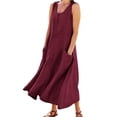 thumbnail image 1 of JIRNDf Robes Maxi d'Été pour Femmes Tendance Couleur Unie Col Rond Poches Longues Robes d'Été Quotidiennes pour Femmes Robe Boho Vin, 1 of 7