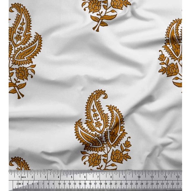 Soimoi Rayon Crepe Fabric Floral & Paisley Block Printed Fabric 1 Yard 46 Inch Wide