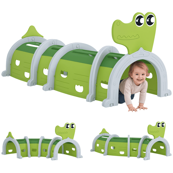 Qaba Tunnel pour Enfants pour Ramper, Design Crocodile, pour 3-6 Ans