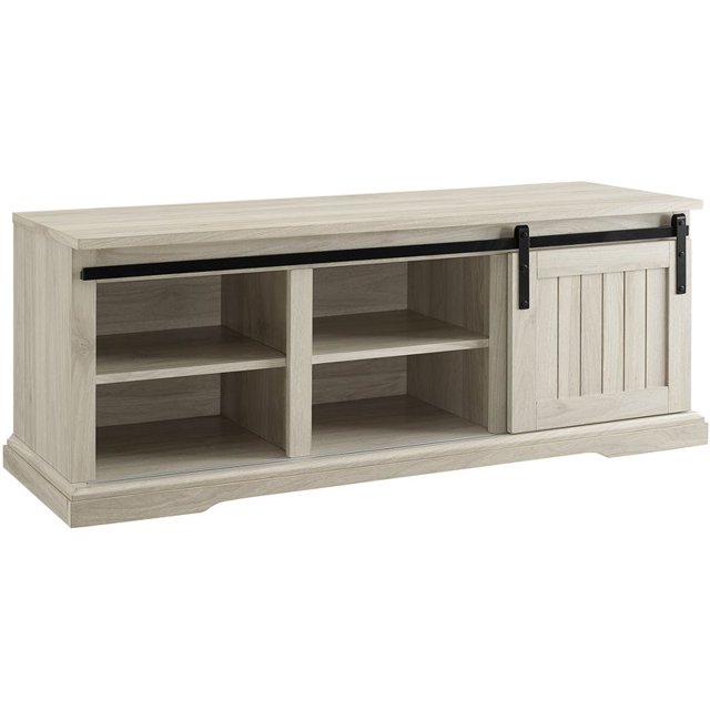 Banc d'Entrée avec Porte Coulissante Rainurée 48 Pouces avec Rangement en Bouleau Côtier