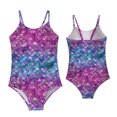 thumbnail image 1 of Maillot de Bain pour Fille Été Imprimé 3D Écailles de Poisson Mode Maillot de Bain pour Filles Rouge 4-5 Ans, 1 of 3