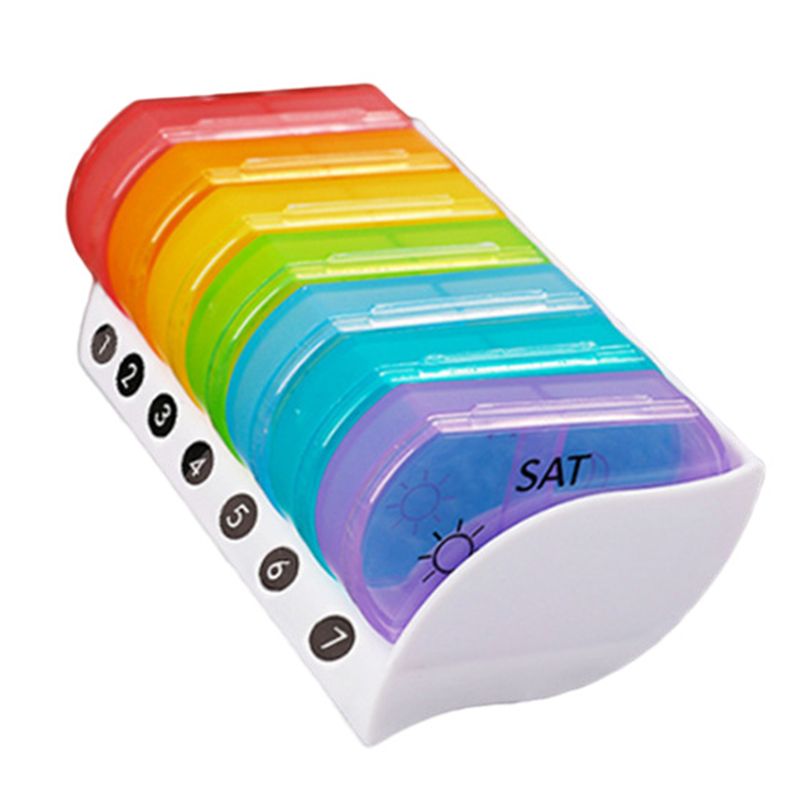 TFixol Box Container 7 Days Rainbow Portable Pill Boxes 14 Grids Color Coded Date Printed Sealed Moisture-proof Pill Organizer