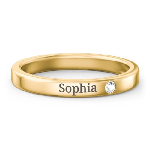 Stackable Birthstone Ring with Engraving - Cubic Zirconia / White Topaz (April)