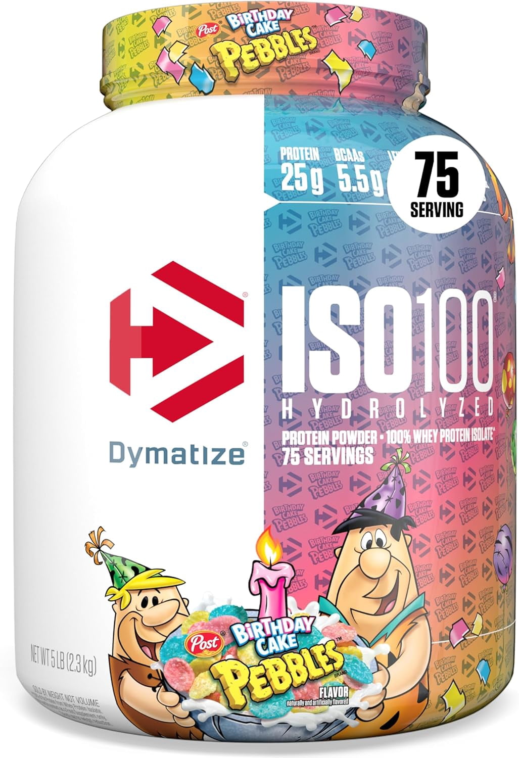 Dymatize ISO100 Hydrolyzed Protein Powder, 100% Whey Isolate Protein, 25g of Protein, 5.5g BCAAs, Gluten Free, Fast Absorbing, Easy Digesting, Birthday Cake, 5 Pound