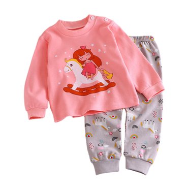 TBWNWG Ensembles et Ensembles pour Filles Pyjamas pour Enfants Ensemble de Sommeil 2 Pcs avec Dessins Animés Vêtements d'Automne Confortables pour Tout-Petits et Enfants, Tailles 3-4 Ans