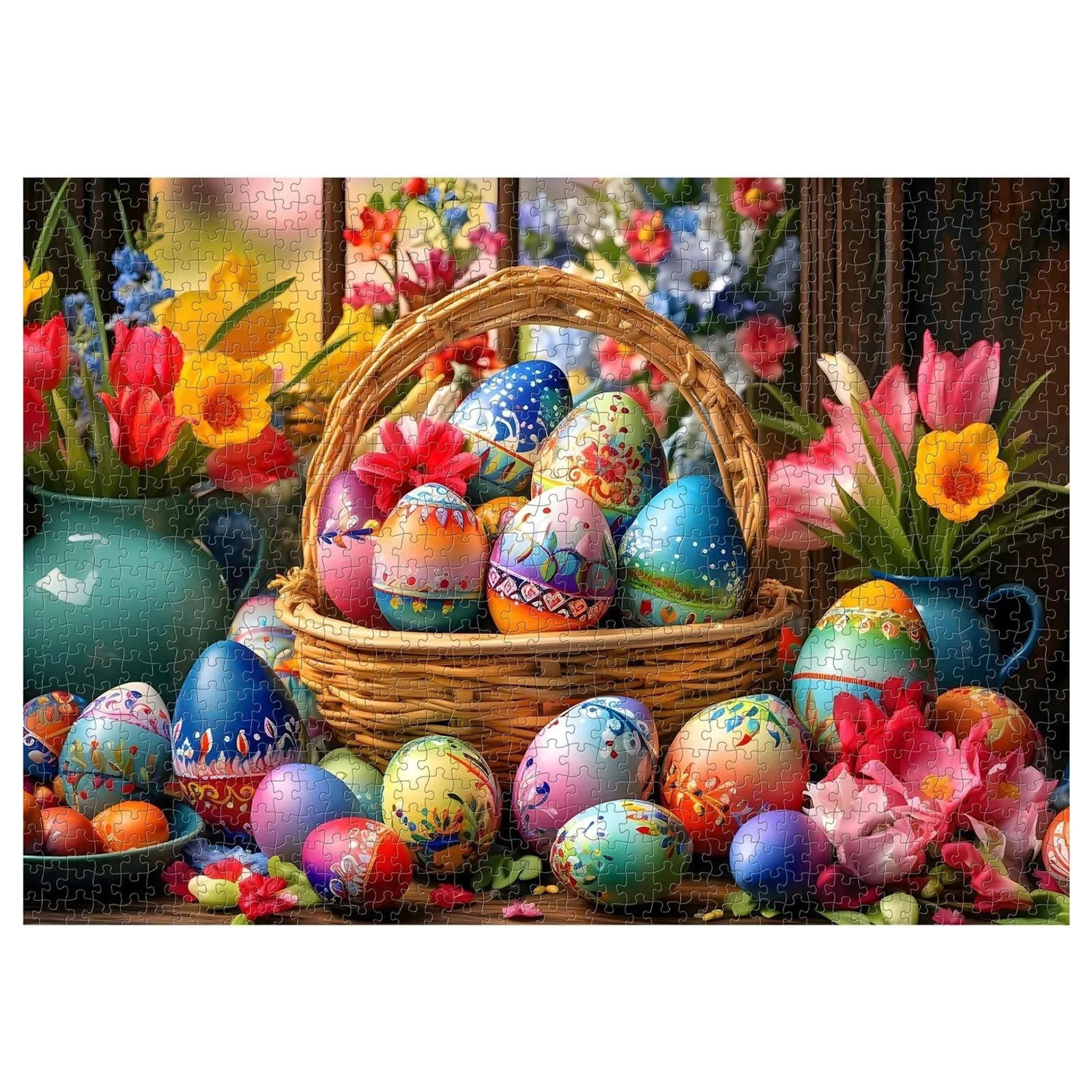 XFGOU Jigsaw puzzle Toys and Hobbies Easter Puzzles For Adults 1000 Pieces Easter Eggs Flower Puzzles Holiday Puzzles 1000 Pieces Floral As Easter Decor Puzzle Toy