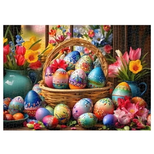 XFGOU Puzzles de Pâques Jouets et Loisirs Puzzle de Pâques pour les adultes 1000 Pièces Oeufs de Pâques Puzzles de fleurs Puzzle de vacances 1000 Pièces Florales comme Jouet de Puzzle Decor de Pâques