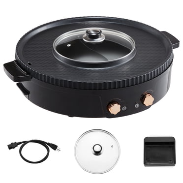 KFFKFF Hot Pot with Grill, 1800W 2-in-1 Electric Smokeless Grill and Hot Pot, Korean BBQ Shabu Shabu Hotpot with Separate Dual Temperature Control, Non-stick Pan, for 2-8 People Family Dining