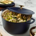 thumbnail image 3 of Sur La Table Kitchen Essentials 4-Piece Enameled Cast Iron Stackable Cookware Set 5.3 Qt Dutch Oven with Lid Braiser & Grill Pan Navy Blue Gold Knob Oven Safe to 500F Induction Compatible, 3 of 5