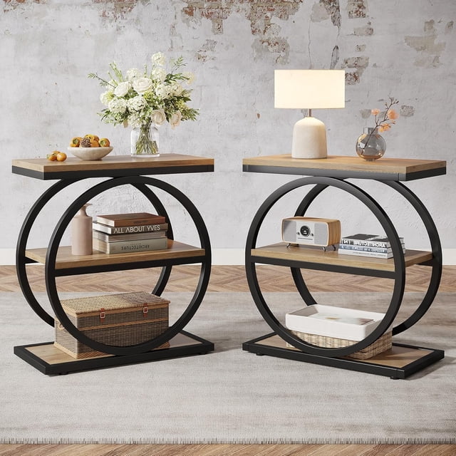 Tribesigns Ensemble de 2 Tables d'Extrémité, Table d'Appoint de Sofa en Bois, Chêne
