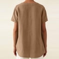 thumbnail image 4 of Floleo T-Shirt à Manches Courtes pour Femmes, Style Lin, Col en V, Boutons devant, Demi-Ouverture, Haut Vintage Classique, Respirant, Confortable, Extensible, Tissu Fin, Printemps Été Automne, Tenue Quotidienne (Brun#1, m), 4 of 8