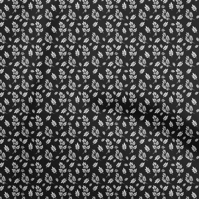 oneOone Velvet Black Fabric Leaves Craft Projects Decor Fabric Printed By The Yard 58 Inch Wide
