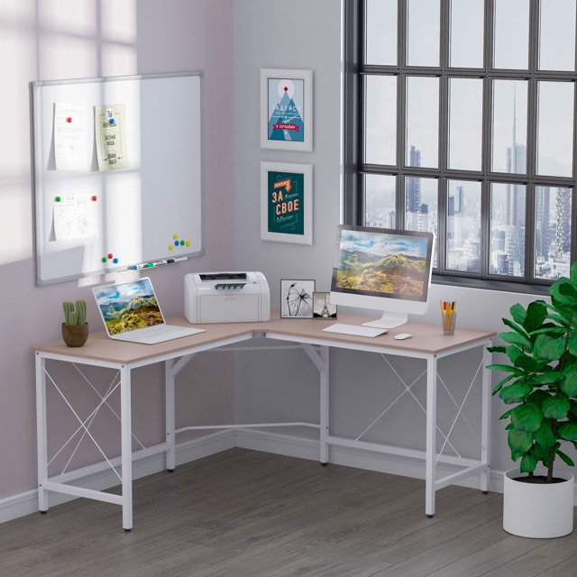 Bureau d'Ordinateur Style Minimaliste Moderne en Forme de L, Bureau d'Étude Adapté pour Bureau à Domicile