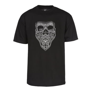 T-Shirt Bandana Skull pour Homme à Manches Courtes, T-Shirt Graphique, Noir 3TG