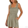 thumbnail image 2 of RXMEKW Strapless Smocked Jumpsuit with Ruffle Straps for Women Wide Leg Short with Pockets Olive, 2 of 8