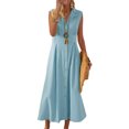 thumbnail image 1 of WIFORNT Robe Longue pour Femmes, Sans Manches à Col Rabattu Boutonnée, Décontractée, de Fête, d'Été, Ligne A, pour Tous les Jours, 1 of 10