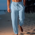 thumbnail image 1 of Pants for Men, Mens Fashion Drawstring Elastic Waist Solid Color Casual Length Pants, 1 of 6
