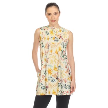 White Mark Women's Floral Sleeveless Tunic Top