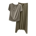 thumbnail image 1 of Timegard Womens Pajamas Sets V Neck Short Sleeve Tee Skirts Loose Soft Solid Color Sleepwear Outfits, 1 of 3