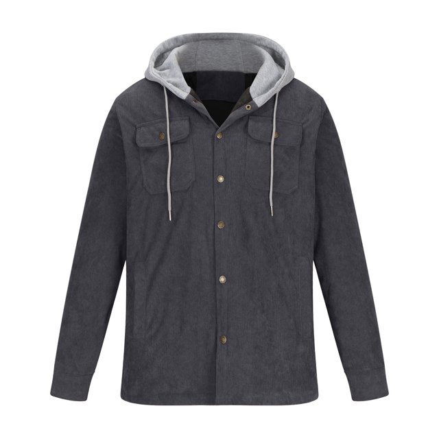 KIHOUT Winter Warm Coats Men Button-up Cardigan Carry Pockets Solid Color Long Sleeve Hooded Jacket,Size M-5XL
