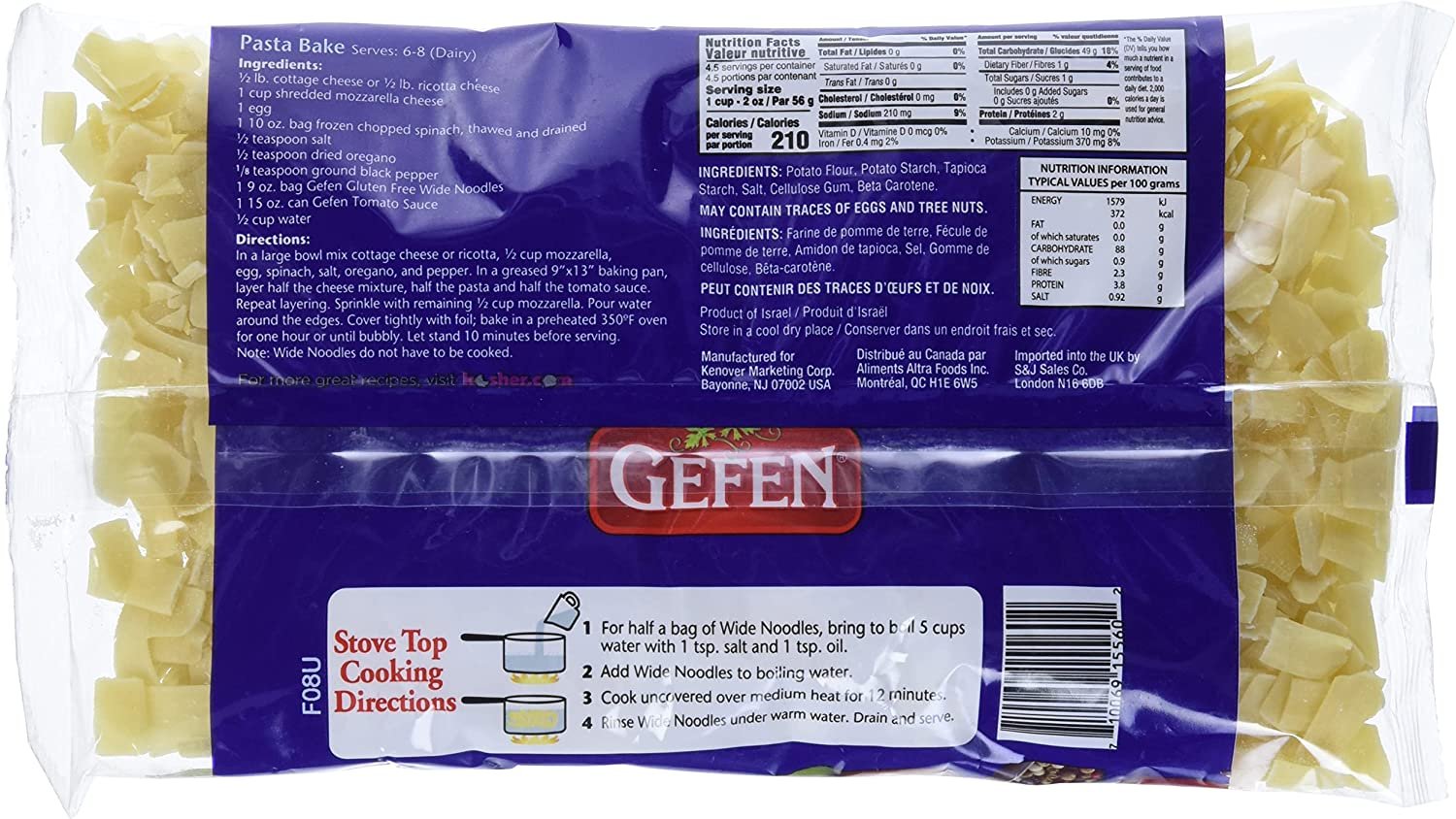 Gefen Kosher For Passover And All Year Round Gluten Free Pasta, Wide Noodles, 9 Ounces