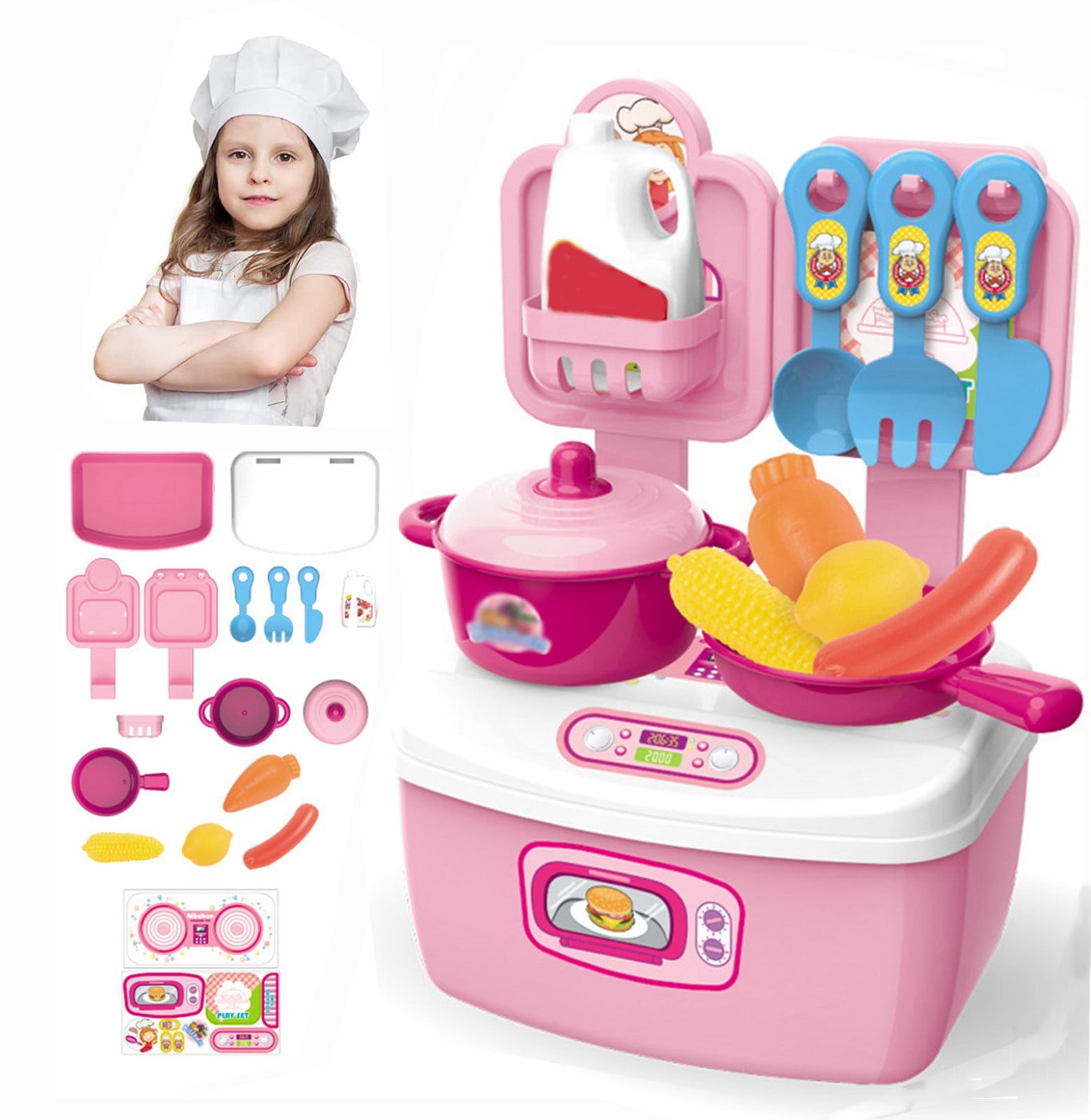 TOUMENY Kids Kitchen Playset, Realistic Pretend Play Cooking Toys, Educational Role-Play Game for Ages 3-8