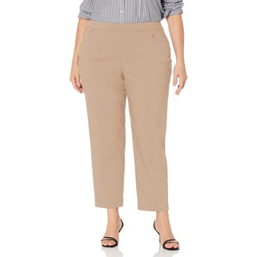 Alfred Dunner Women's Plus Size Short Allure Stretch Pant Slim Fit Tummy Control, Tan, 16W