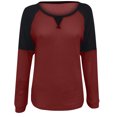 thumbnail image 4 of Pompotops Mode Femmes Été T-Shirt Manches Longues Patchwork Top Chemisier, 4 of 6