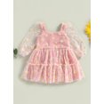 thumbnail image 2 of Fortune Robe Trapèze Princesse pour Bébé Fille Manches Longues en Maille Tulle Robe à Imprimé Marguerites, 2 of 9