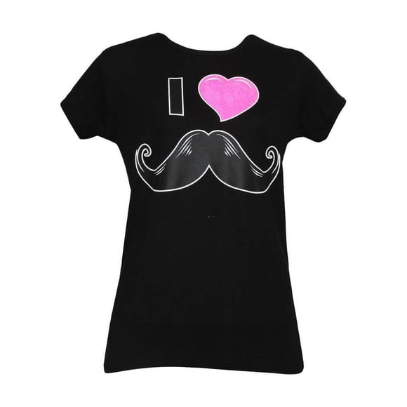 Womens I Heart Mustaches Black Short-Sleeve T-Shirt - Medium